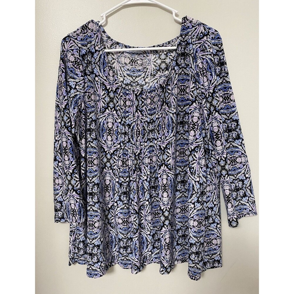 Croft & Barrow Size 2XL 3/4 Sleeve Tee Top Shirt Cotton Knit Multicolor Floral